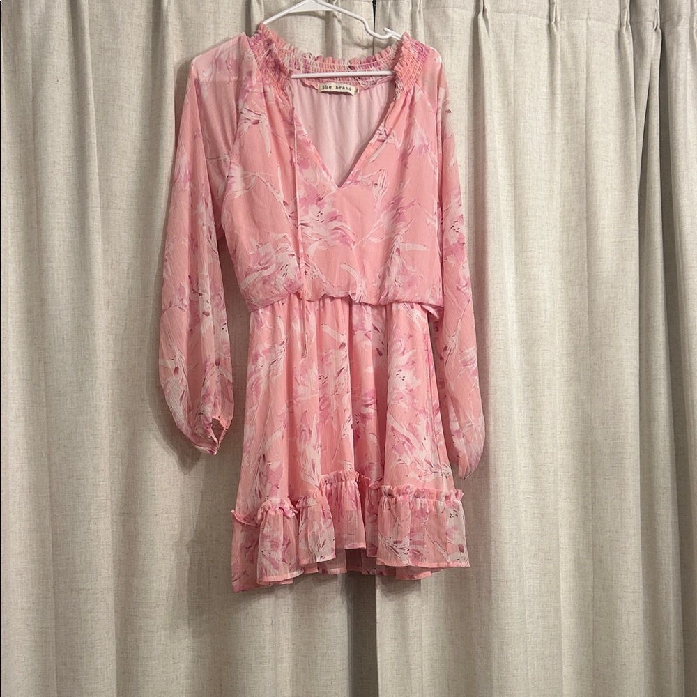 Elegant Pink Floral Dress with Ruffles